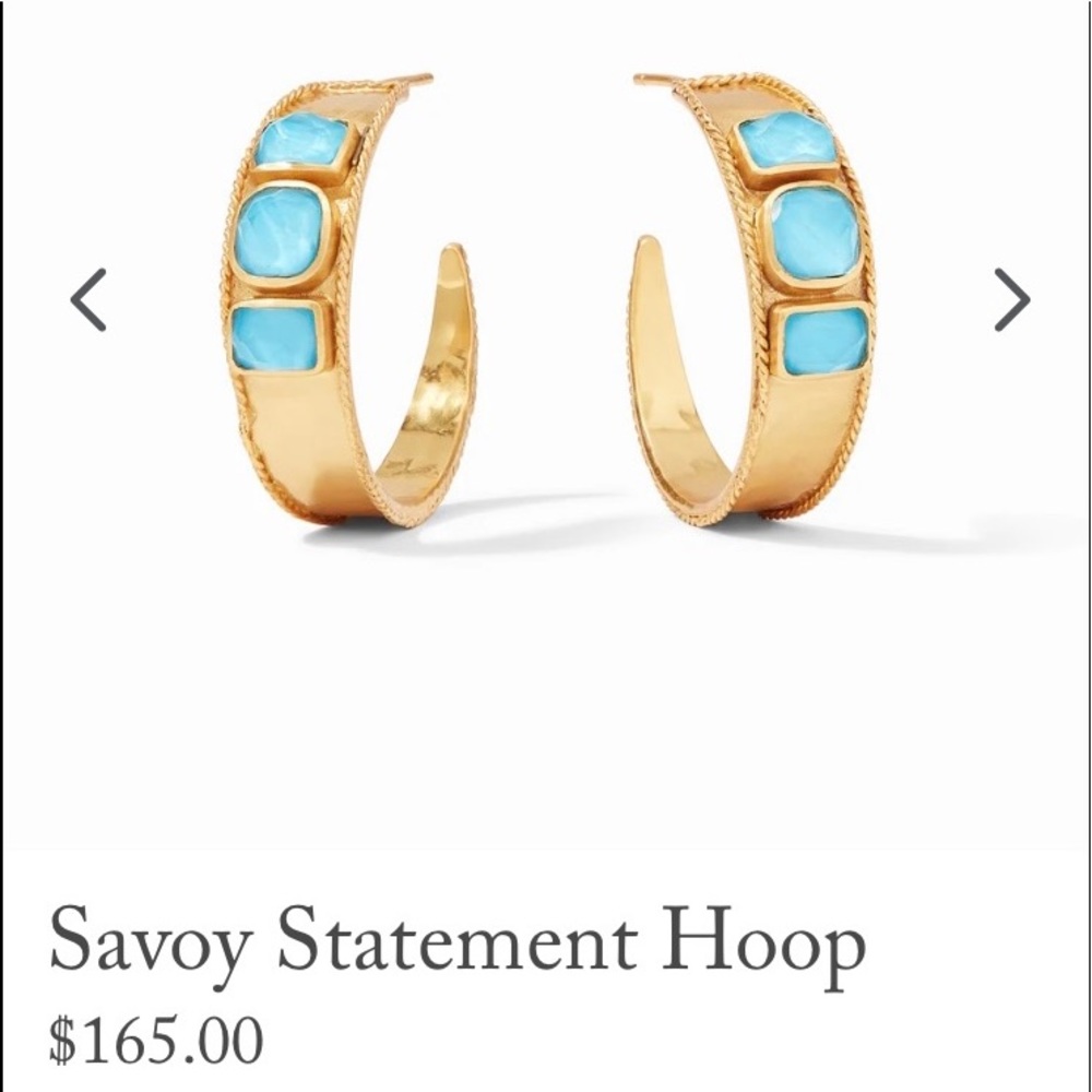 NWT Julie Voss hoop earrings, gold plated with blue stones